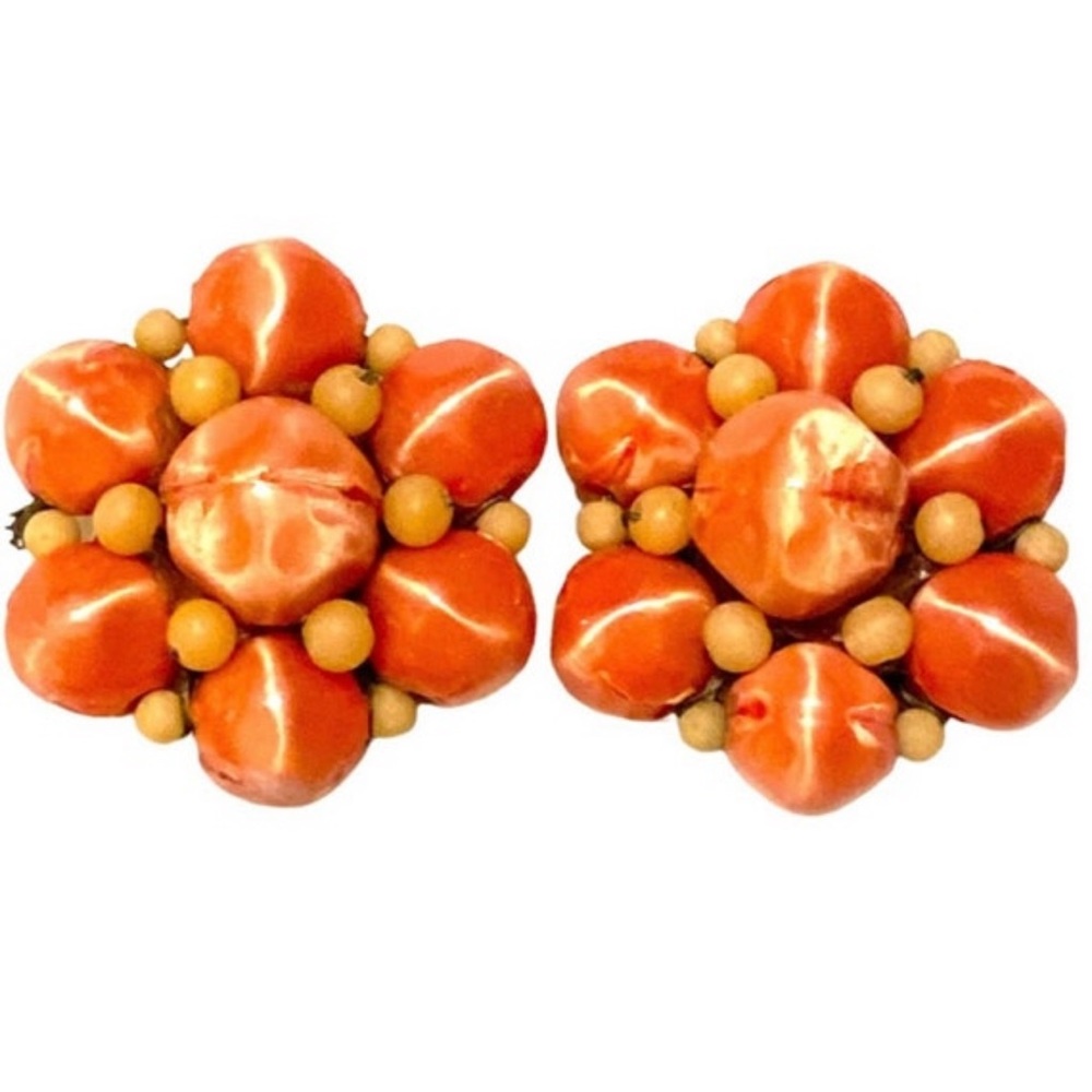 1950’s Orange Cluster Earrings, Clip On’s, Made in Japan